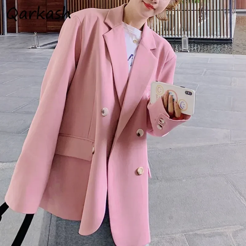 

Однотонный блейзер для женщин в английском стиле, свободный элегантный двубортный пиджак на пуговицах, популярная темпераментная офисная женская шикарная одежда для девочек