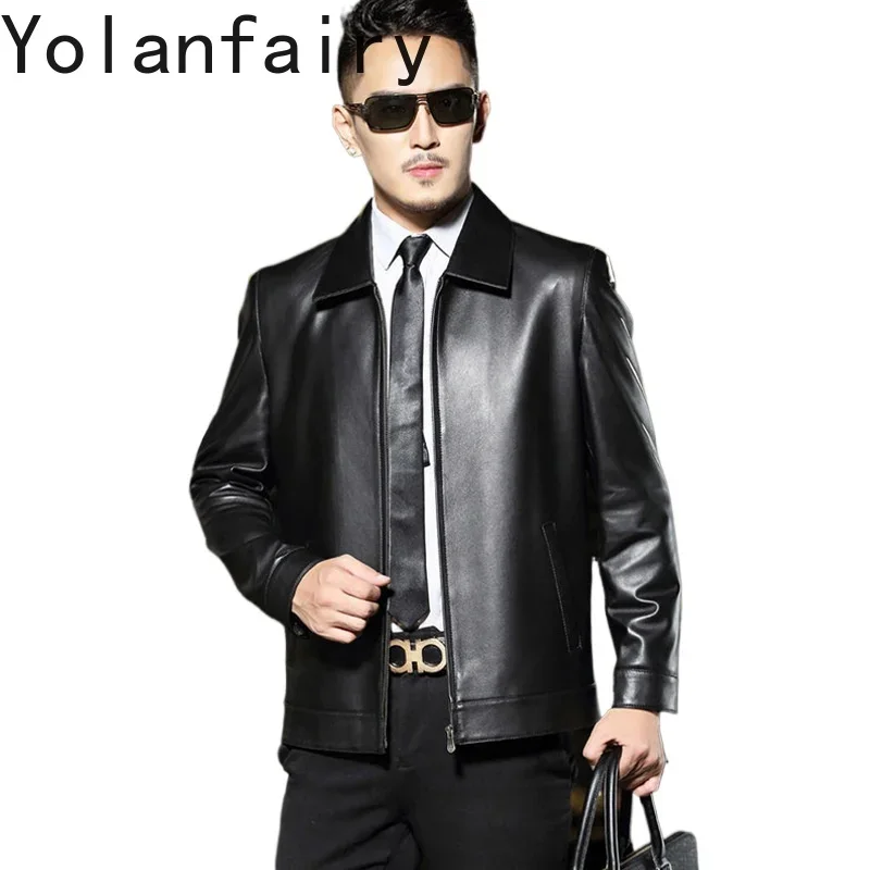 YOLANFAIRY Genuine Leather Sheepskin Mens Jacket Autumn Short Coats Fashion Smart Casual Jackets Sizes M-5XL Chamarras De Piel