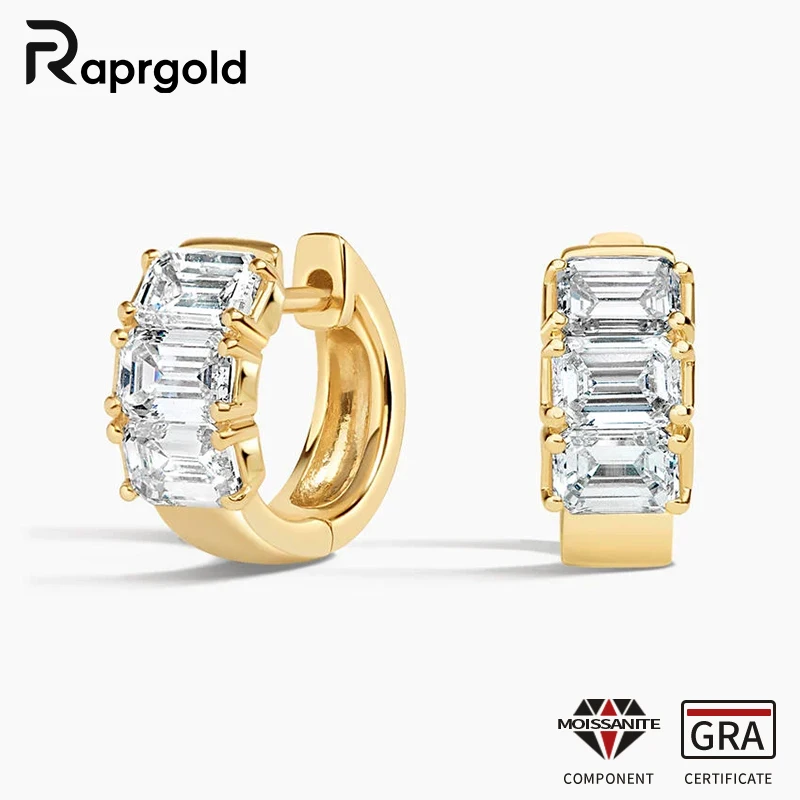 

RAPRGOLD 4x6mm Emerald Cut Moissanite Minimalist Hoop Earrings for Women 14K Gold Filled Fine Jewelry Gift with GRA Certificate