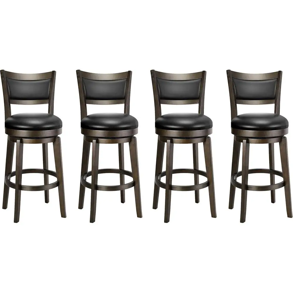 

Set of 4, 26 High-Back Black Faux Leather Swivel Bar Stools with Solid Wood Legs for Kitchen Island or Pub