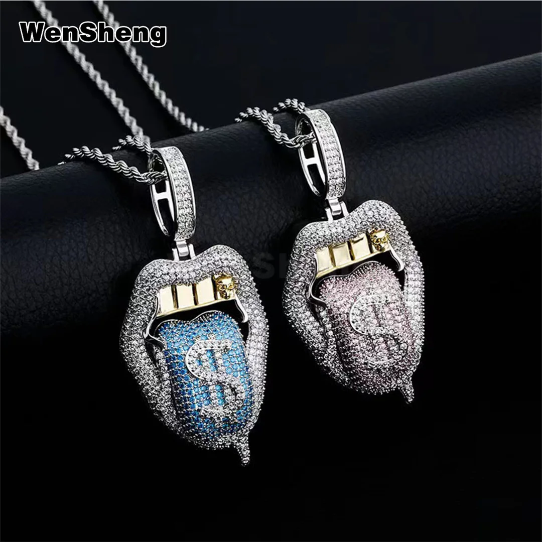 European Hip Hop Tongue Spitting Dollar Style Pendant Necklace