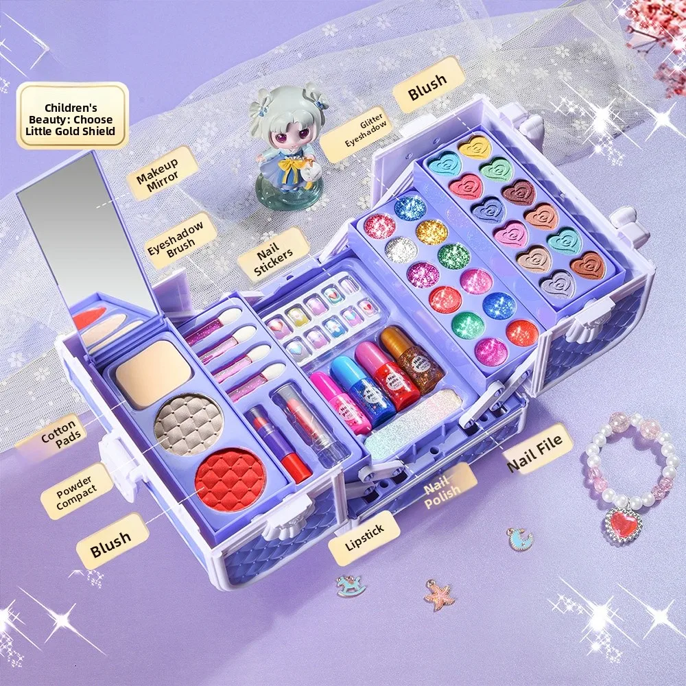 مجموعة مكياج الأميرة للفتيات، ألعاب مستحضرات التجميل للأطفال، صندوق مكياج بلاستيكي، ألعاب تمثيل الأدوار مناسبة للأعمار من 6 س...