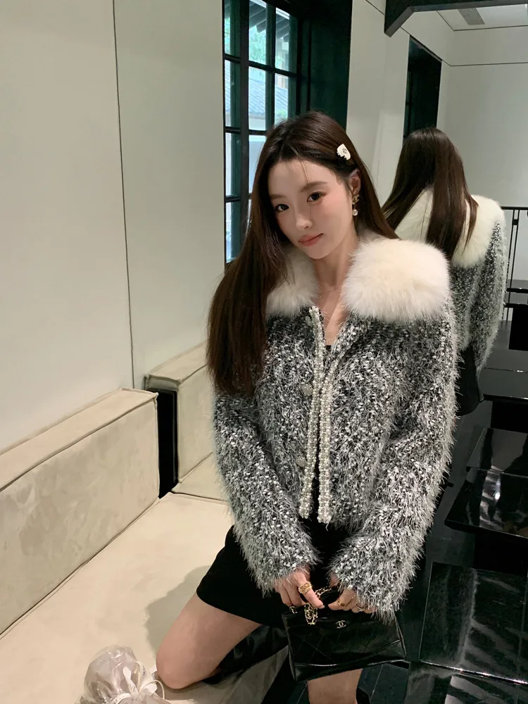 

Корейская шуба с мехом, женская шерстяная шуба Thiened Jaet, утягивающее пальто для маленьких фигурок, роскошная мода