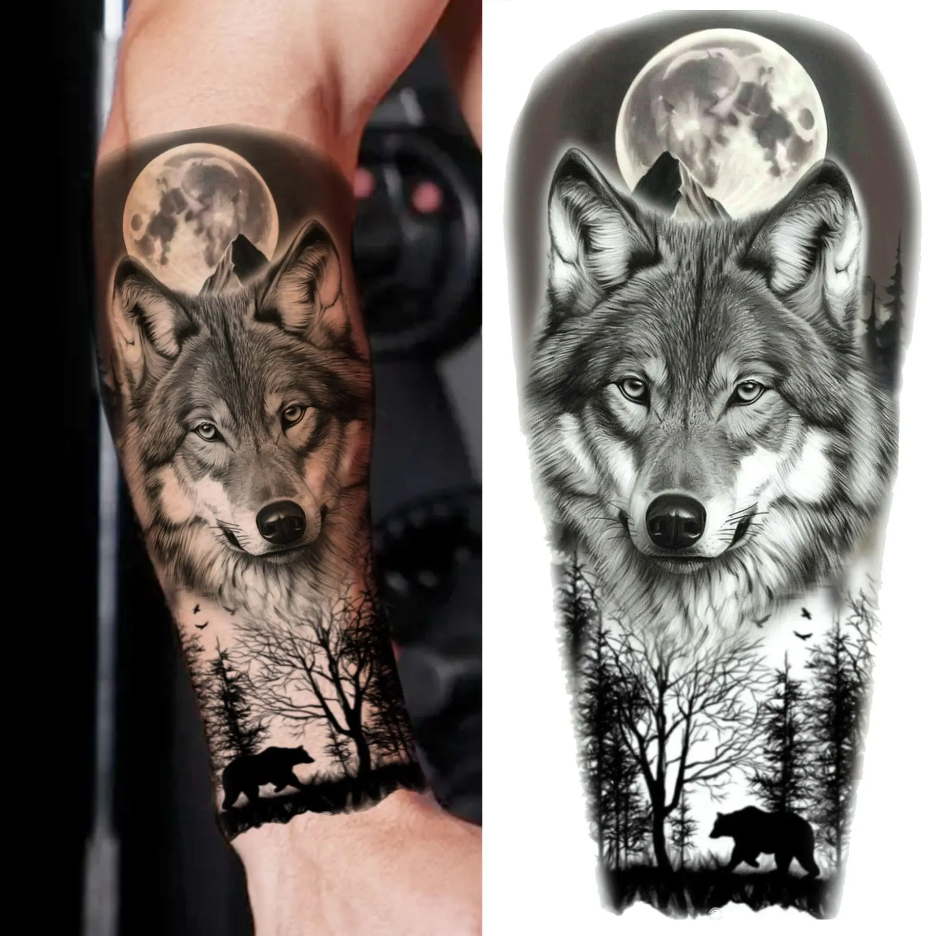 

Temporary Tattoo Stickers Wolf Design Water Transfer Non Toxic Durable Fade Resistant for Calf Arm Various Styles