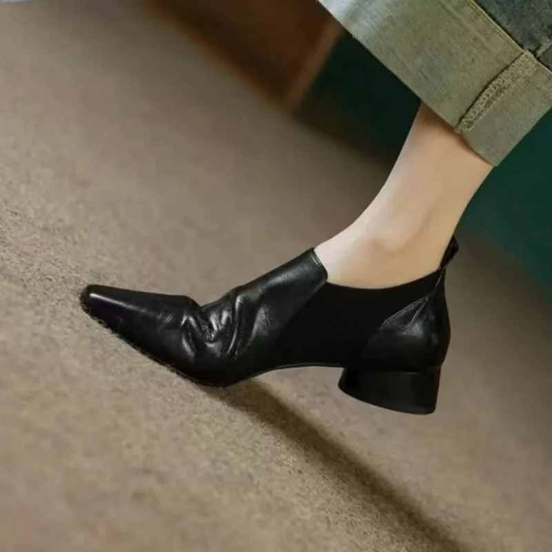 Women's Single Shoes Spring New Low Heel Pointed Shallow Mouth Oxford Shoes Casual Fashion Increase Professional Leather Shoes