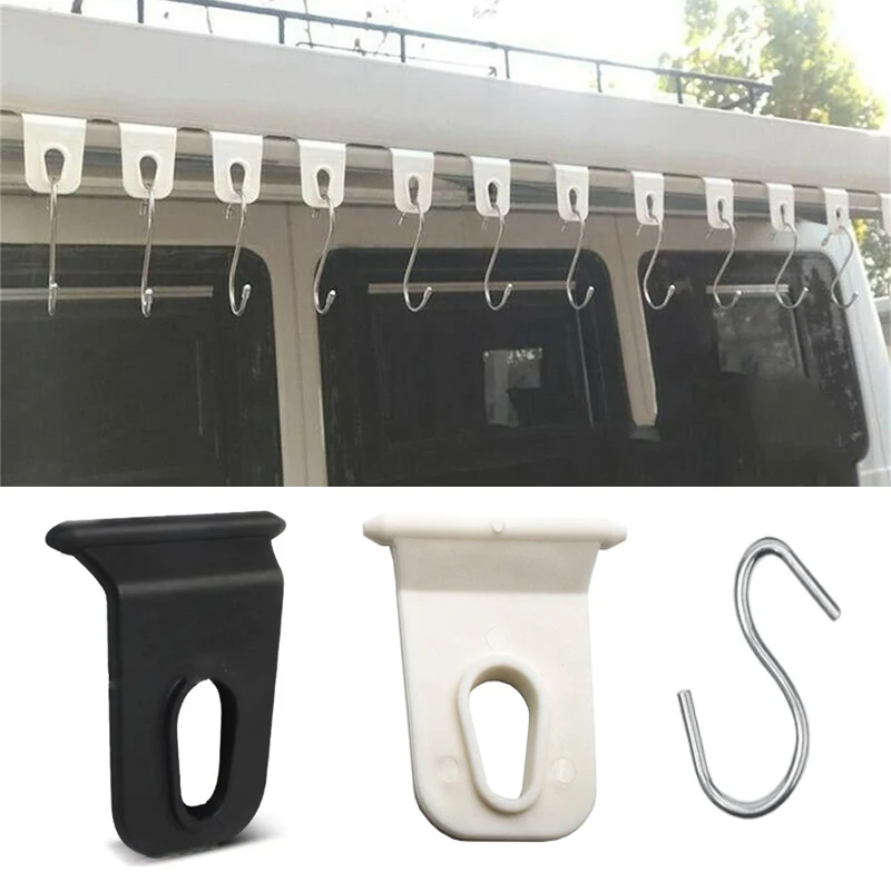 10Pcs Awning Hooks Sturdy Universal White Clothes Hook Racks for RV S-shaped Camping Awning Hooks Clips Hats Tent Light Hangers