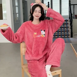 2024 Winter Long Sleeve Thick Warm Flannel Pajama Sets For Women Cute Cartoon Coral Velvet Sleepwear Pyjama Pijama Mujer Clothes