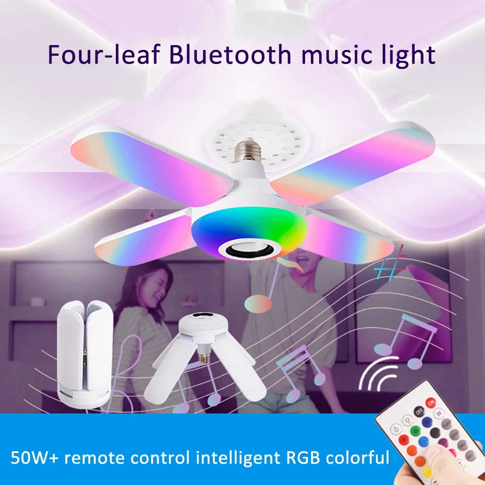 New Product Household LED Four-Leaf Bluetooth Music Light Colorful Smart Audio Folding Light Remote Control Smart Ceiling Light