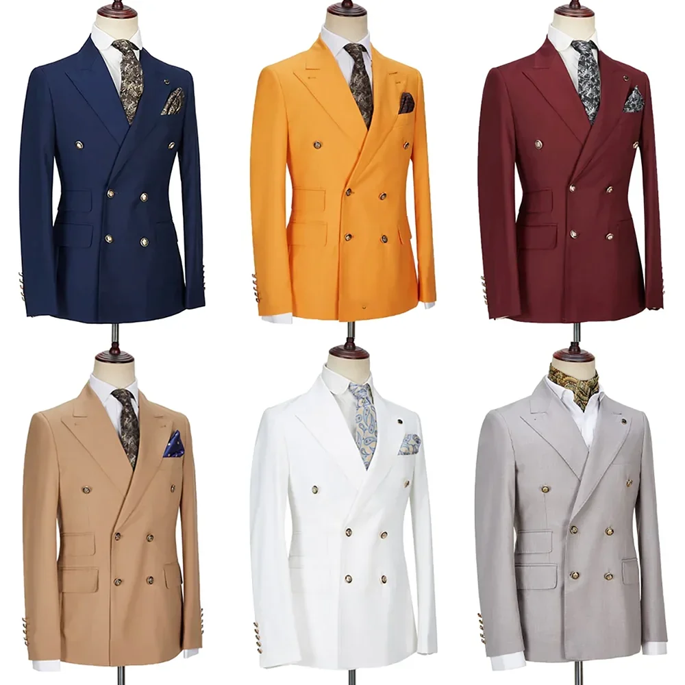 

Fashion Peak Lapel Double Breasted Male Blazer Chic Formal Smart Casual Wedding Jacket Solid Blazer for Men Only 1 Piece 2024