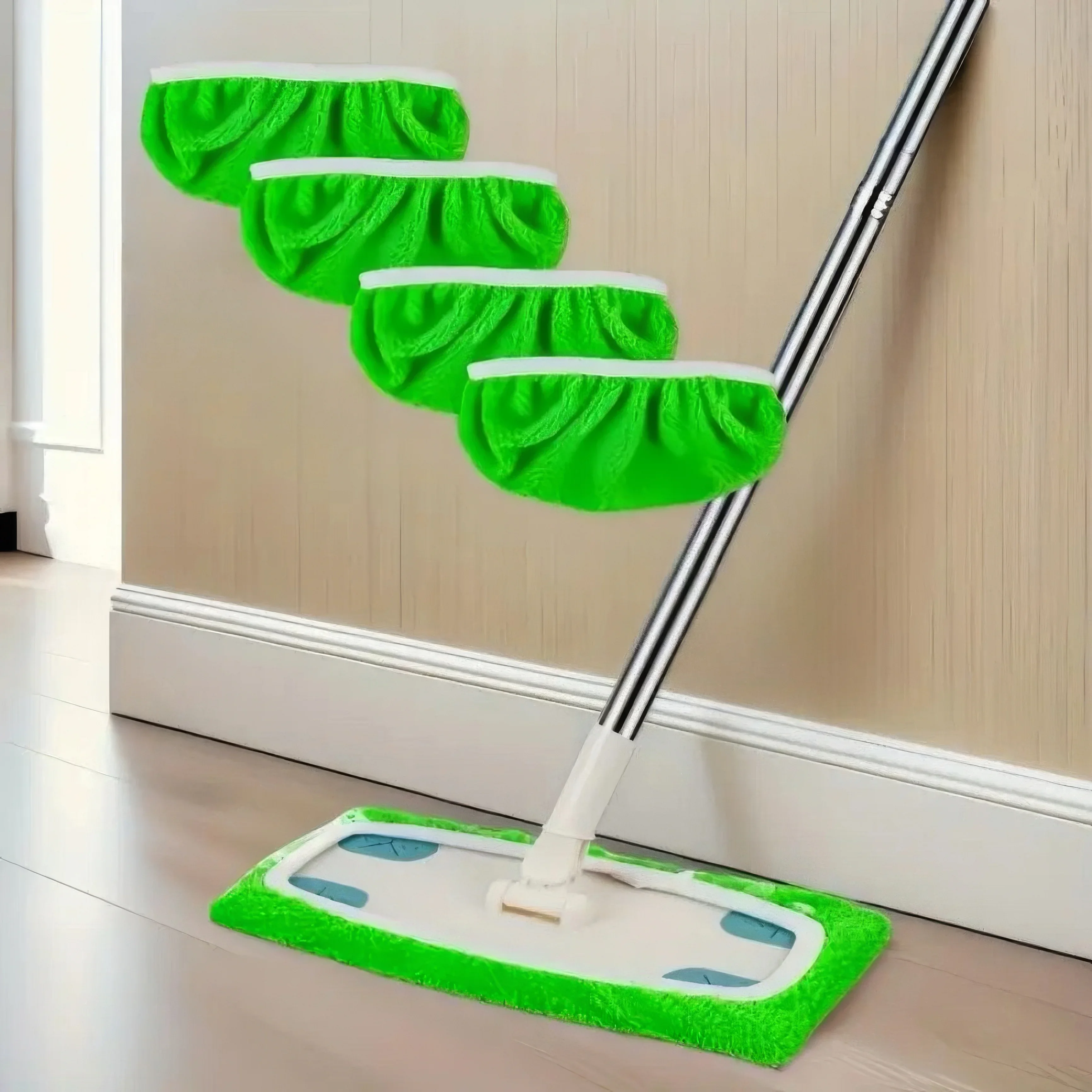 

4 Piece Green/white/gray Mop Cloth, Reusable, Washable Ultra-fine Fiber, with White Color, Suitable for Hardwood Tile Flooring