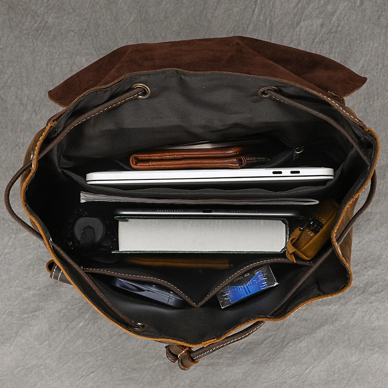 Mochila de cuero Crazy Horse para ordenador de negocios, bolso de viaje para hombre y mujer, mochila de cuero para hombre, bolso antirrobo de diseñador para hombre y mujer