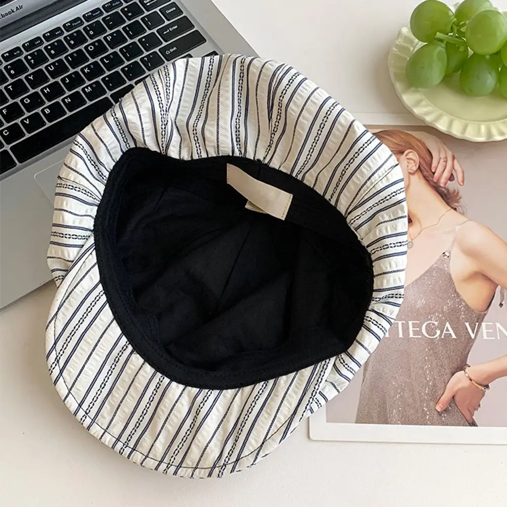 جديد الربيع الصيف مخطط القبعات Y2k واقية من الشمس مثمنة قبعة عادية رقيقة الرسام قبعات في الهواء الطلق