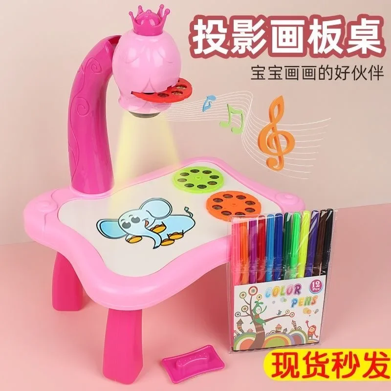 35cm Puzzle Early Education Painting Board Led Projector Table Arts Learning Paint Tool A Children Christmas Birthday Gifts