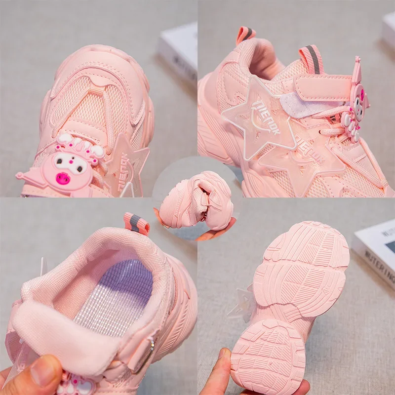 

Kuromi Girls Shoes Spring Autumn Anime Cartoon Mesh Leisure Cloth Breathable Student Breathable Light Anti-Slip Sneakers