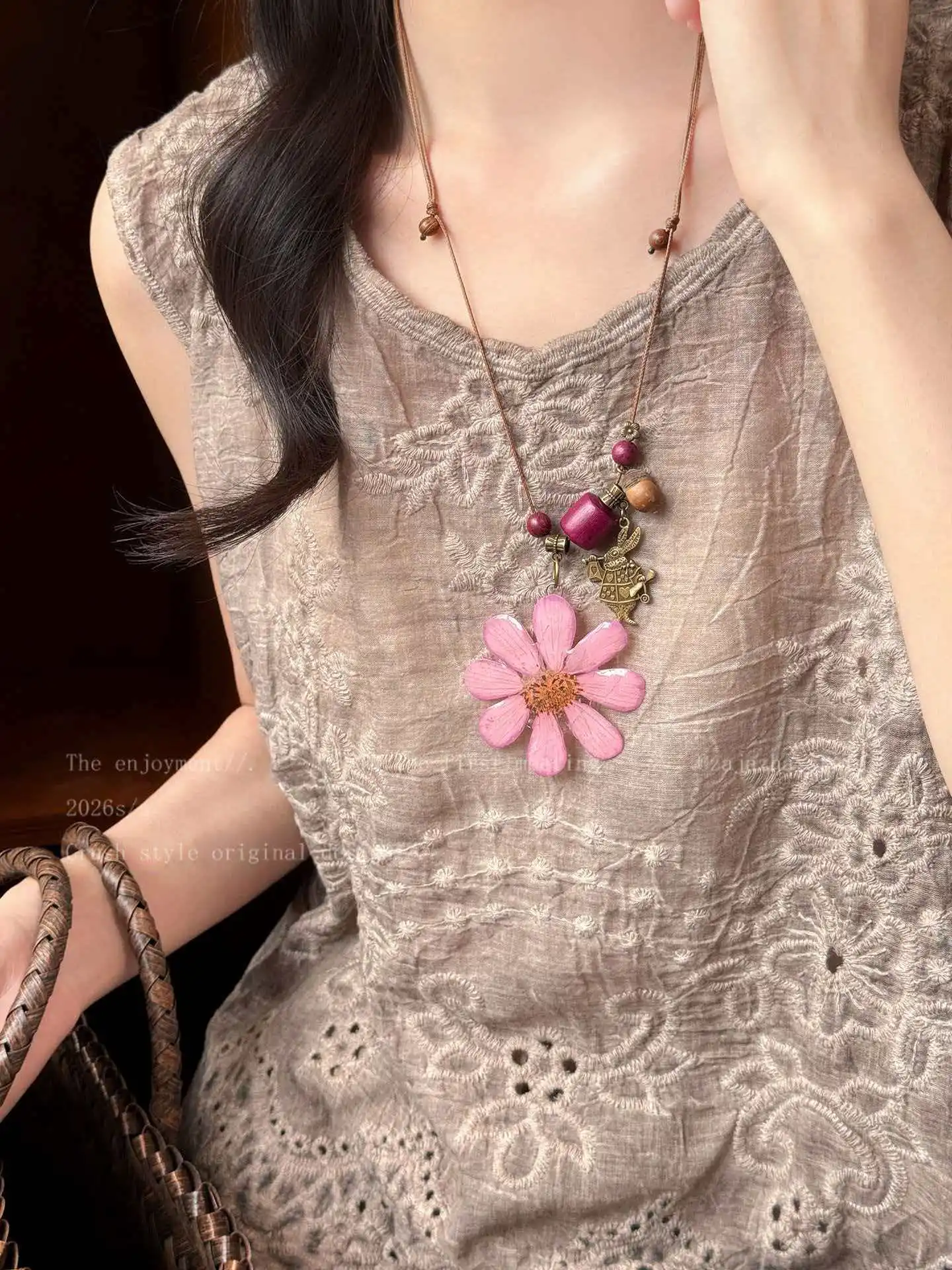 MOJOY 2026 New Resin Casting Process Never Wither Flower Rabbit Hazelnut Pendant Necklace Women Elegant And Sweet Sweater Chain