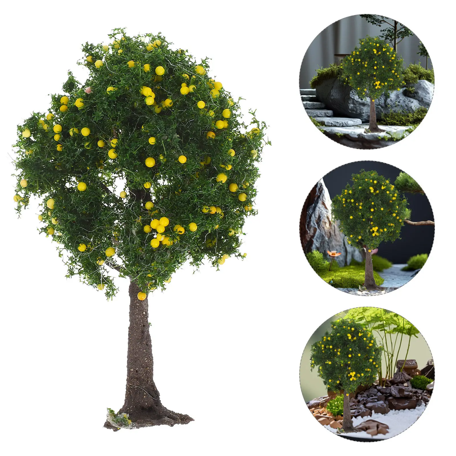 

Miniature Tree Realistic Green Tree Yellow Fruit for Architectural Landscape Train Scenery DIY Crafts Sand Table