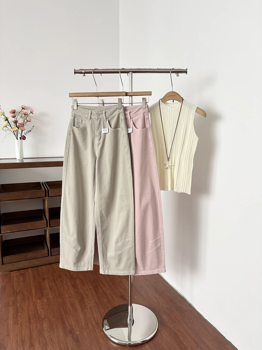 

Spring Summer 2026 High Waist Women's Jeans Sweet Casual Style Korean Fashion Polyester Fiber Button Closure Color