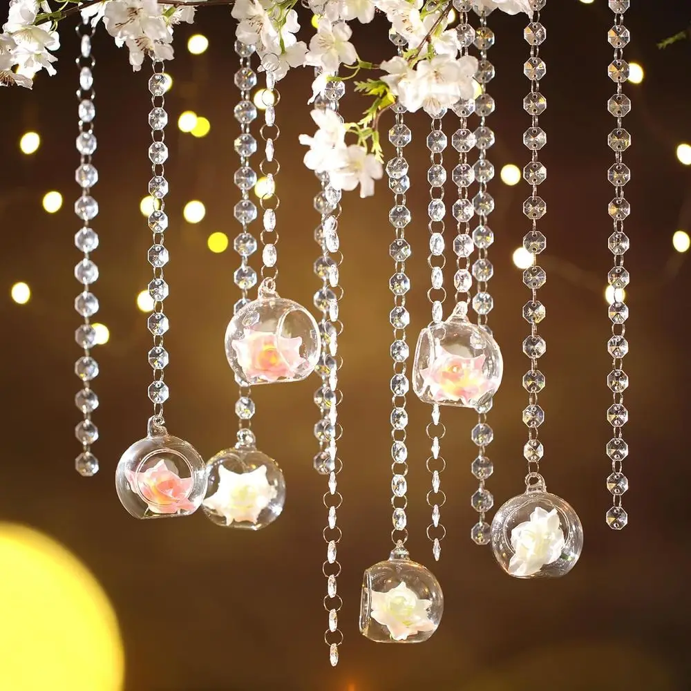 

24 Sets Hanging Glass Candle Holder Wedding Glass Globe with Acrylic Gems Bead Garland Tea Light Holder Orbs Container or lower
