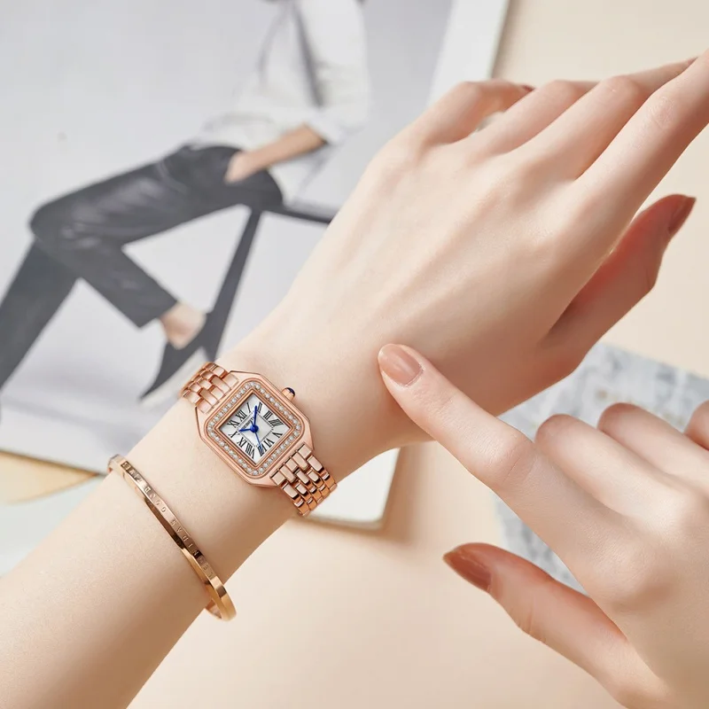 REBIRTH 2021 Reloj de cuarzo para mujer, elegante reloj de pulsera para mujer, esfera cuadrada, relojes de negocios informales simples para mujer