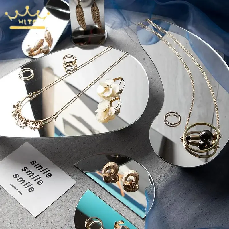

Irregular Acrylic Mirror Jewelry Organizer Tray Earrings Necklace Display Prop Small Ornaments Holder Lipstick Rings Storage Mat