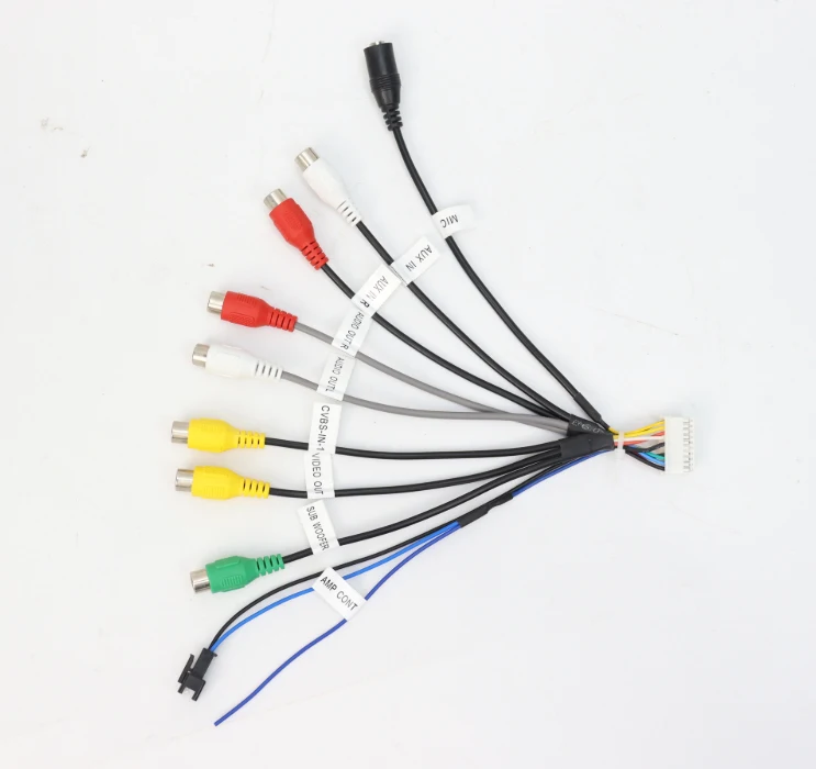 20 Pin RCA for Car Android  Audio Video Cable Subwoofer Output Socket CVBS Aux In Amp Control Wire Fan 12V Power Jack Mic Harnes
