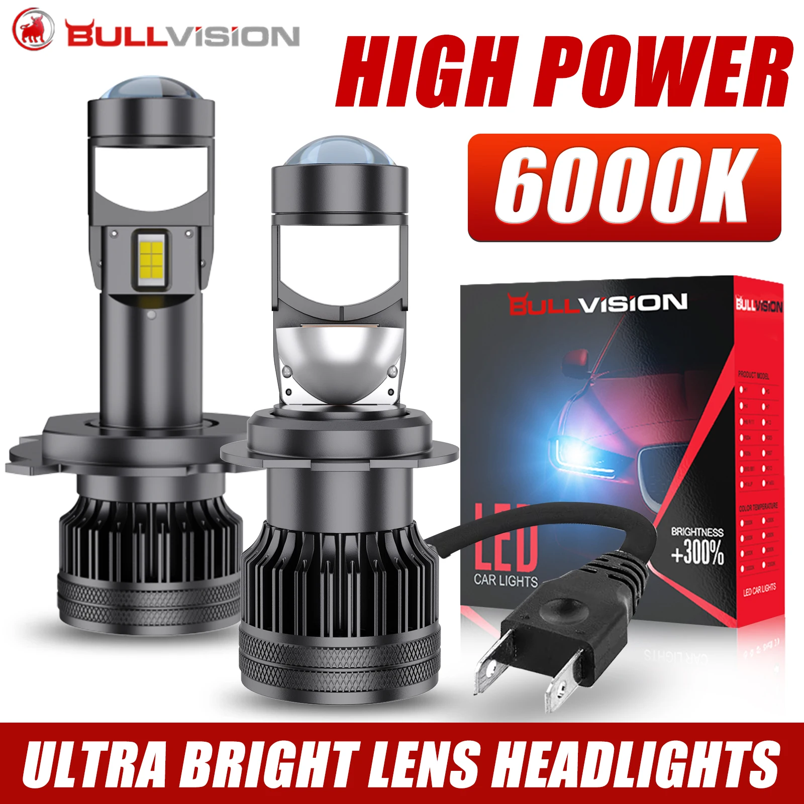 Bullvision H7 Canbus Car Headlight Mini Lens H8 H9 H11 9005 HB3 9006 HB4 H4 LED Projector Bulb 6500K Auto Motorcycle Mini Lens
