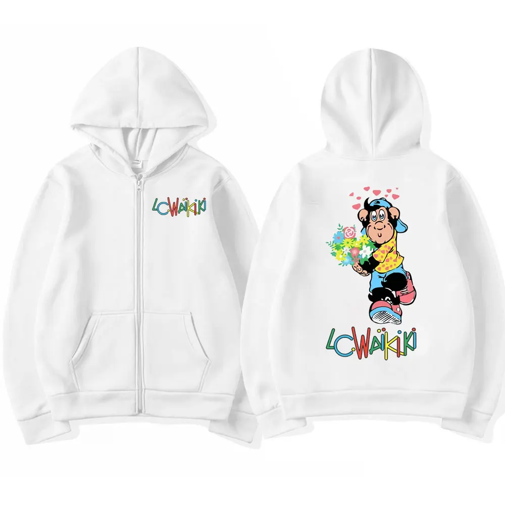 Limited Edition Funny Lc Waikiki Monkey Print Zipper Hoodie Y2k Style Oversized Sweatshirts Men Women Fashion Hip Hop Pullovers