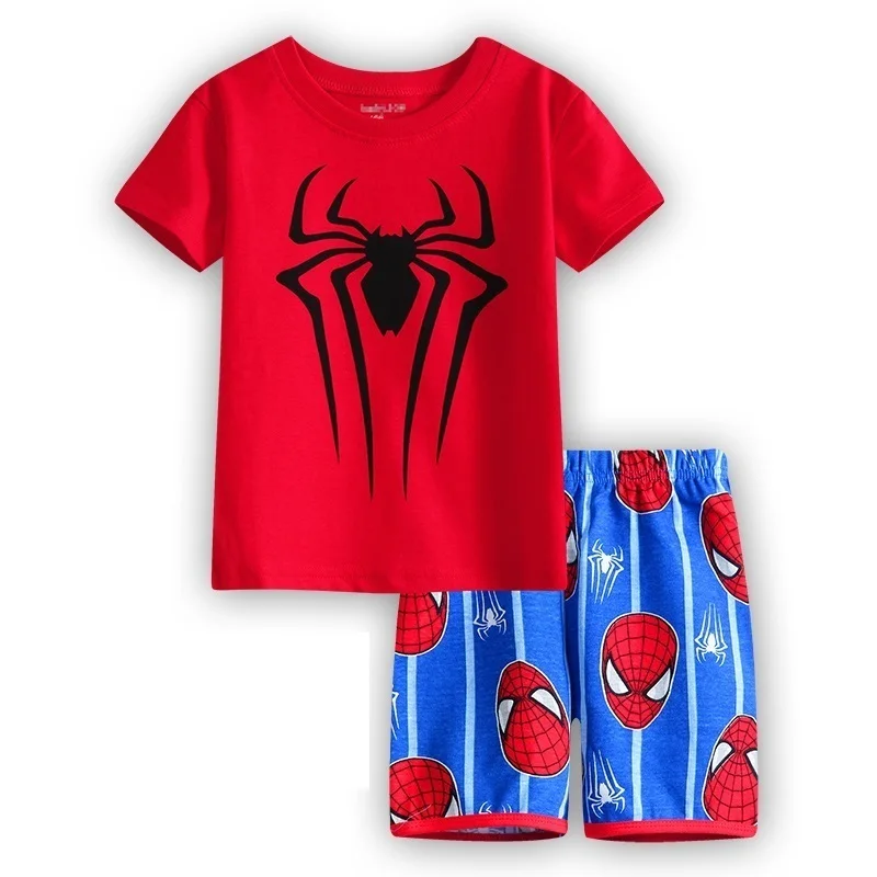 Summer Children's Cartoon Spider Man Short Sleeved Shorts Set Preschool Clothing 2024 New Children's Pajamas Set