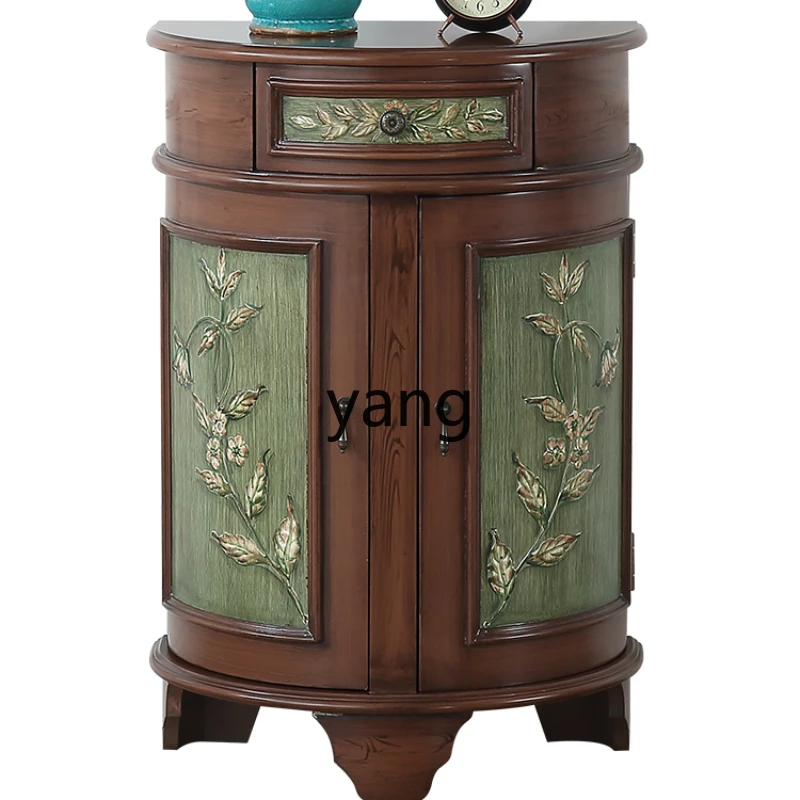 Yjq Semicircle Small Entrance Cabinet Small Apartment Hall Storage Mediterranean Retro Painted Sideboard Cabinet