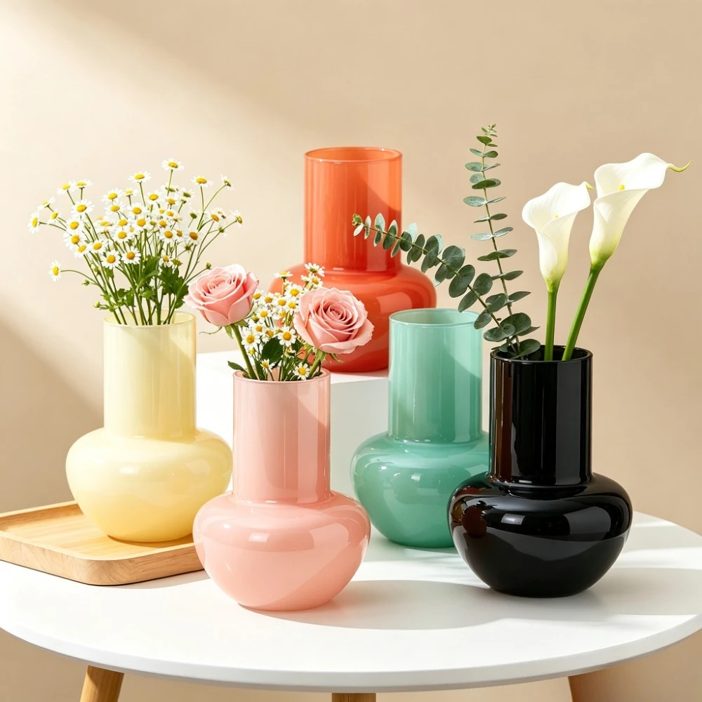 Modern Colored Glass Vase Nordic Bubble Shape Glass Flower Vase for Home Living Room Table Ornament