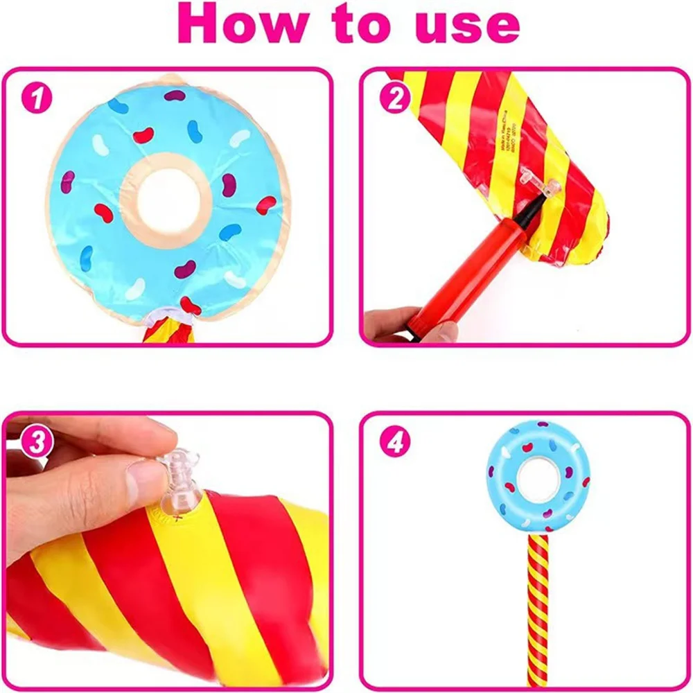 80cm Donut Inflatable Balloon Sticks Sweet Doughnuts Party Ballon Happy Candy Birthday Party Decor Kid Balon Gifts