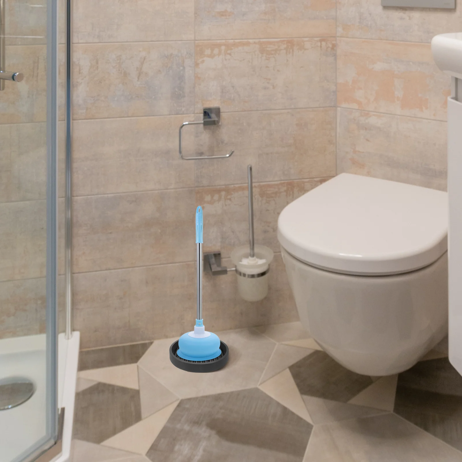 

2pcs With Drying Mat Holder Stand Base For Toilet Stand Bathroom Cleaning Tool Plunger Holder Tray Plunger Caddy