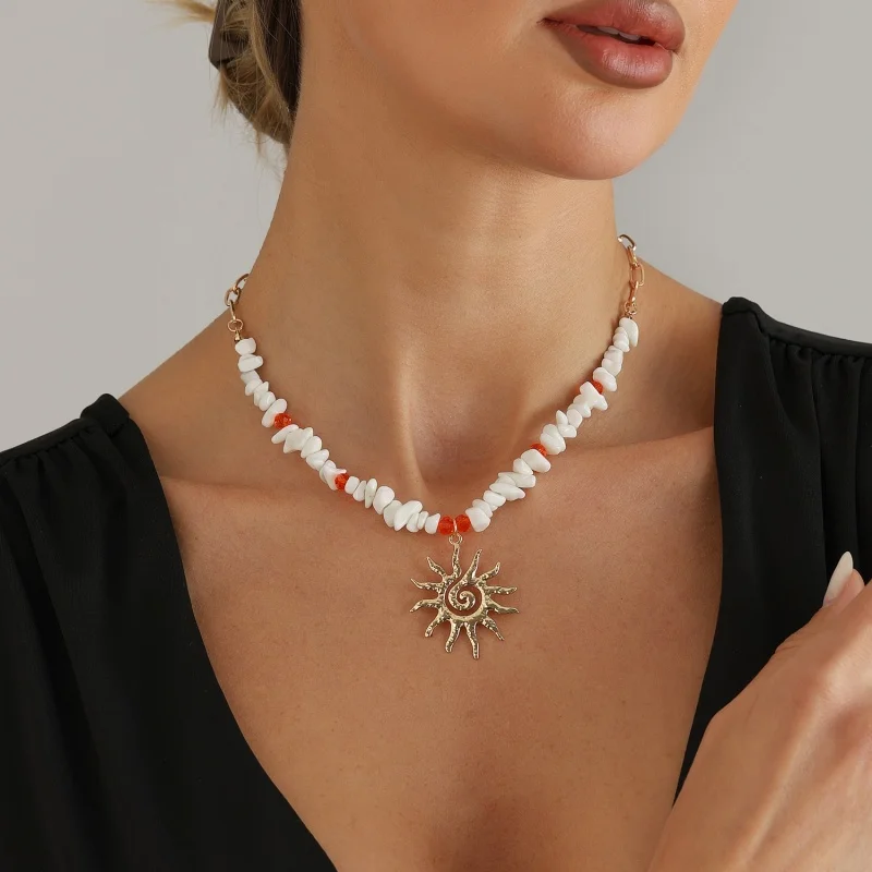 Natural Blue White Stone Sun Choker Necklace Irregular Broken Stone Crystal Beads Necklace For Women Girl Jewelry