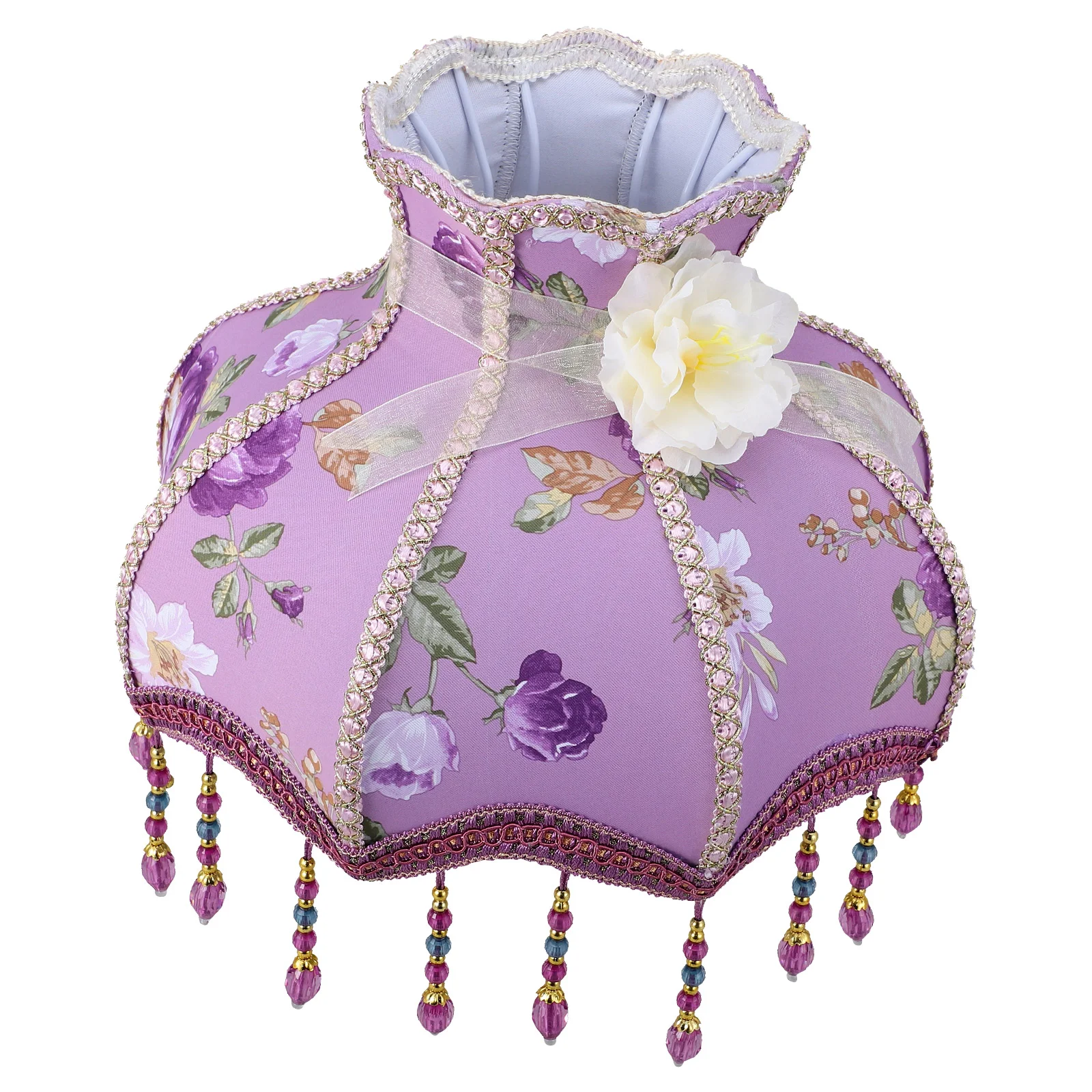 Purple Lilac Beaded Lace Lampshade Pendant Lights Replacement Sector Lampshades for Desk Cover Cloth Vintage Wall Small