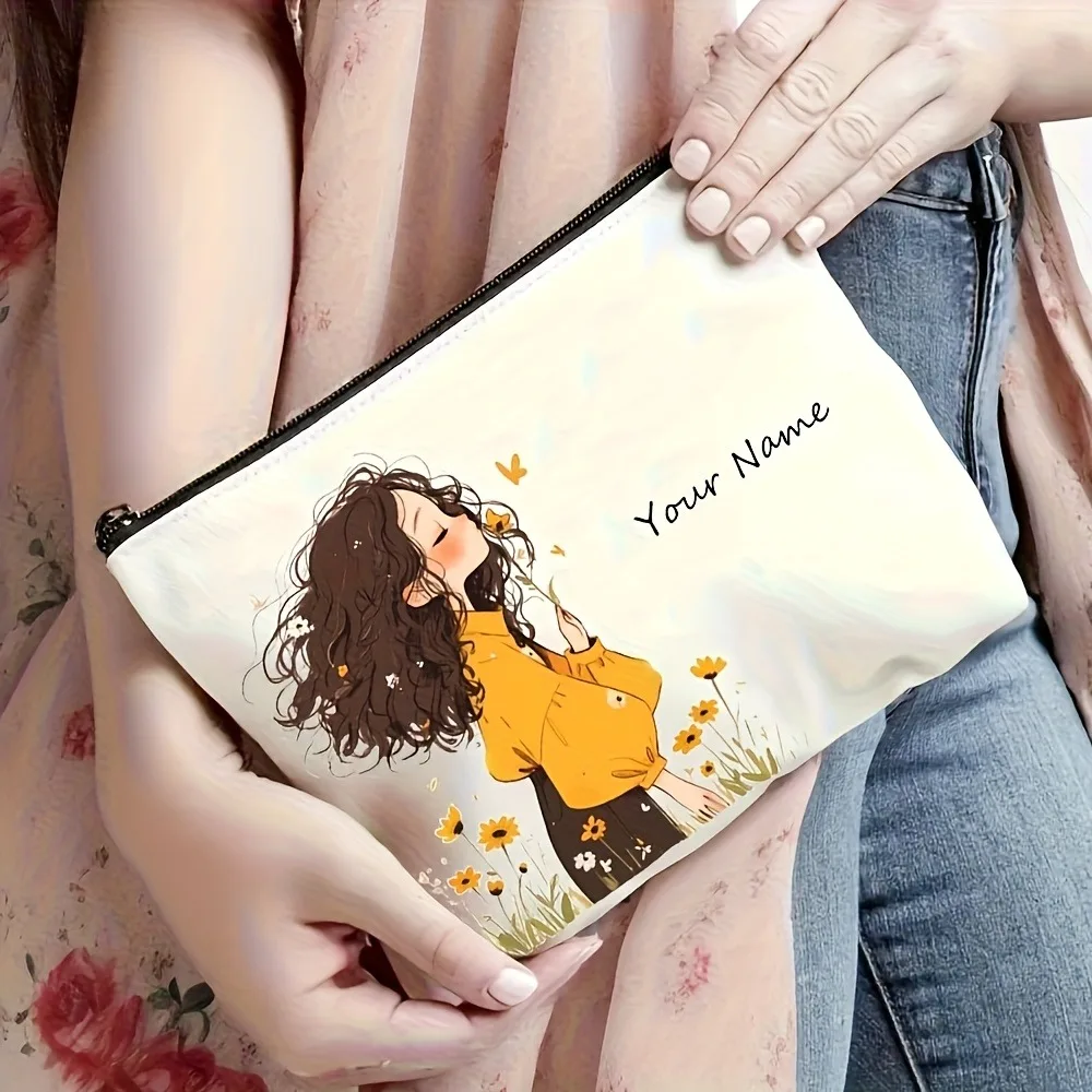 Benutzerdefinierte Name Cartoon Mode Mädchen Muster Make-up Tasche Handtasche große Kapazität Kulturbeutel Federmäppchen schickes Geschenk Kosmetiktasche – Detail 3