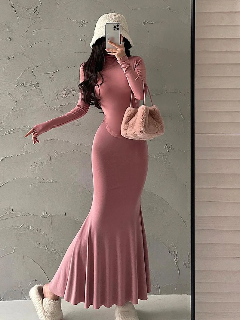 WOMENGAGA Sexy High Waist Tight Slim Elastic Wrap Hip Fishtail Skirt Half Length Skirts Trumpet Mermaid Kroean streetwear T8Z7