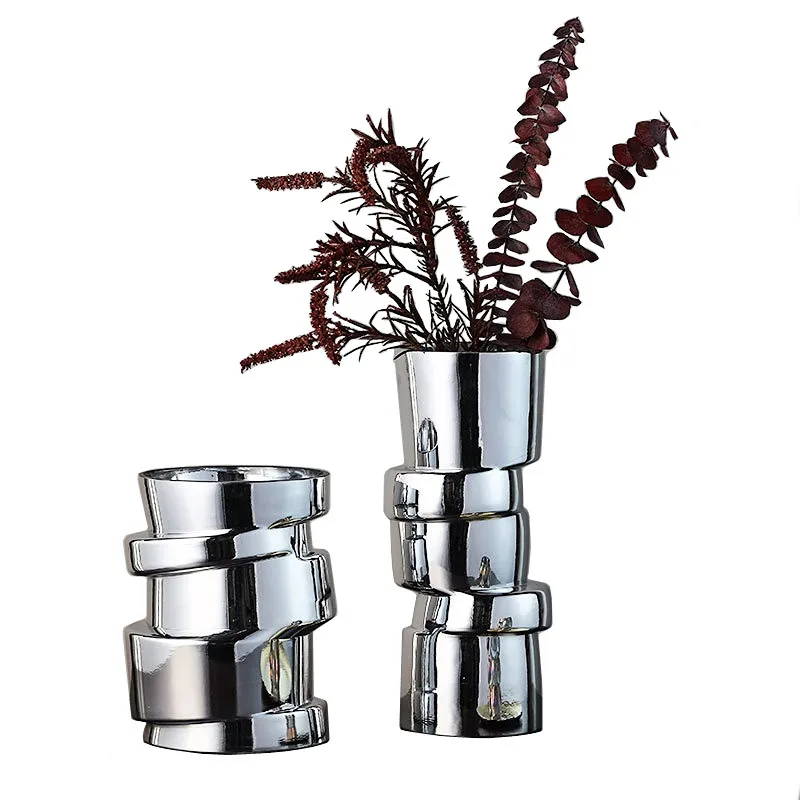 Silver Glass Vase  Geometry Twist Shape Displacement Section Hydroponics Flower Pots Terrarium Decoration Accessories Vases Pots