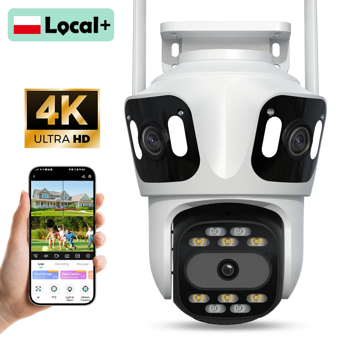 Kamera PTZ WONSDAR z trzema obiektywami, WiFi, monitoring, kamera bezpieczeństwa, zewnętrzna, wykrywanie ruchu, dwukierunkowe audio, monitorowanie iCsee