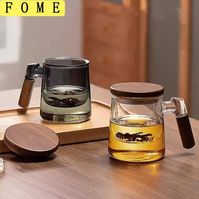 

400ml Borosilicate Glass Tea Cup With Infuser Steeper And Lid For Loose Leaf Tea Wood Handle Blooming Tea Diffusers Filter Mug