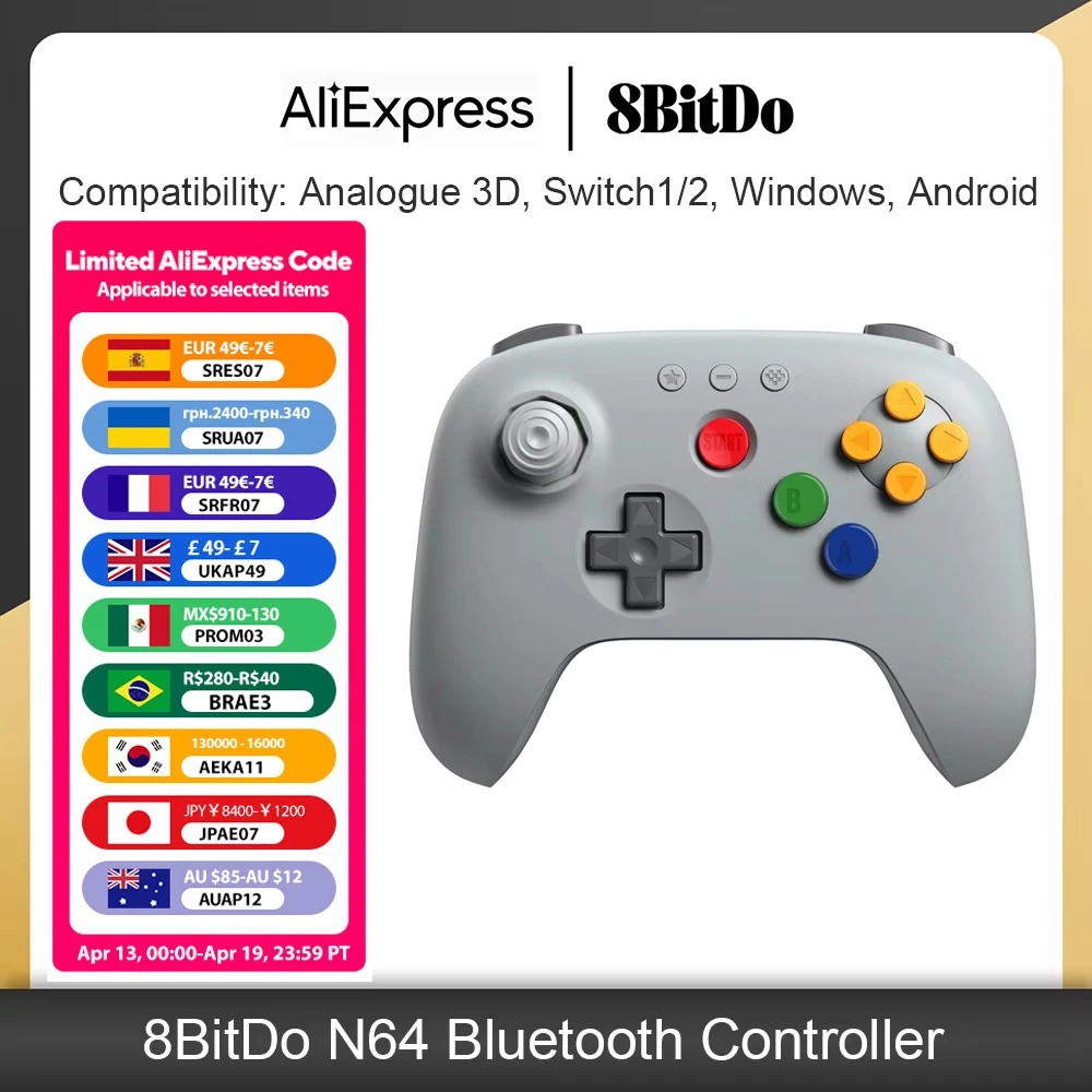 Manette Bluetooth 8BitDo N64 avec joysticks à effet Hall pour Analogue 3D, Switch, Switch 2, Windows, Android, accessoires de jeu
