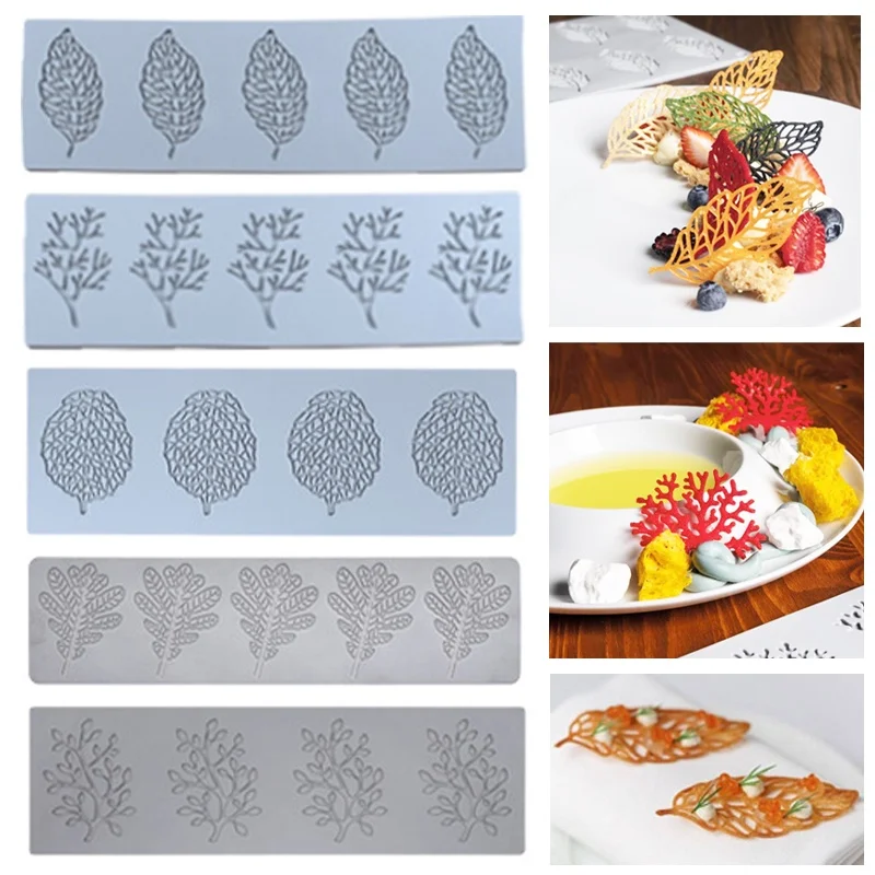 Image of Silikon-Blattform-Fondantformen Schokoladenform für Kuchen- und Gebäckdekoration Backformen Gumpaste-Formen Dekoration Zucker-Spitzenschleier-Matte