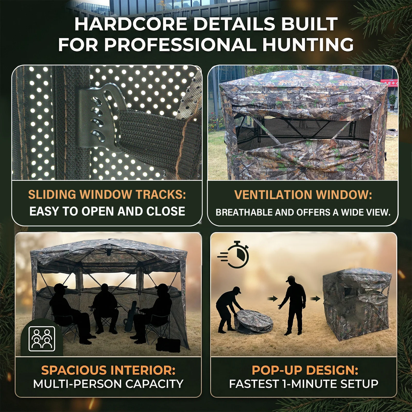 Side Opening Hunting Blind Pop Up Camo Dome Tent 360 One Way Visibility for Deer Turkey Hunting Outdoor