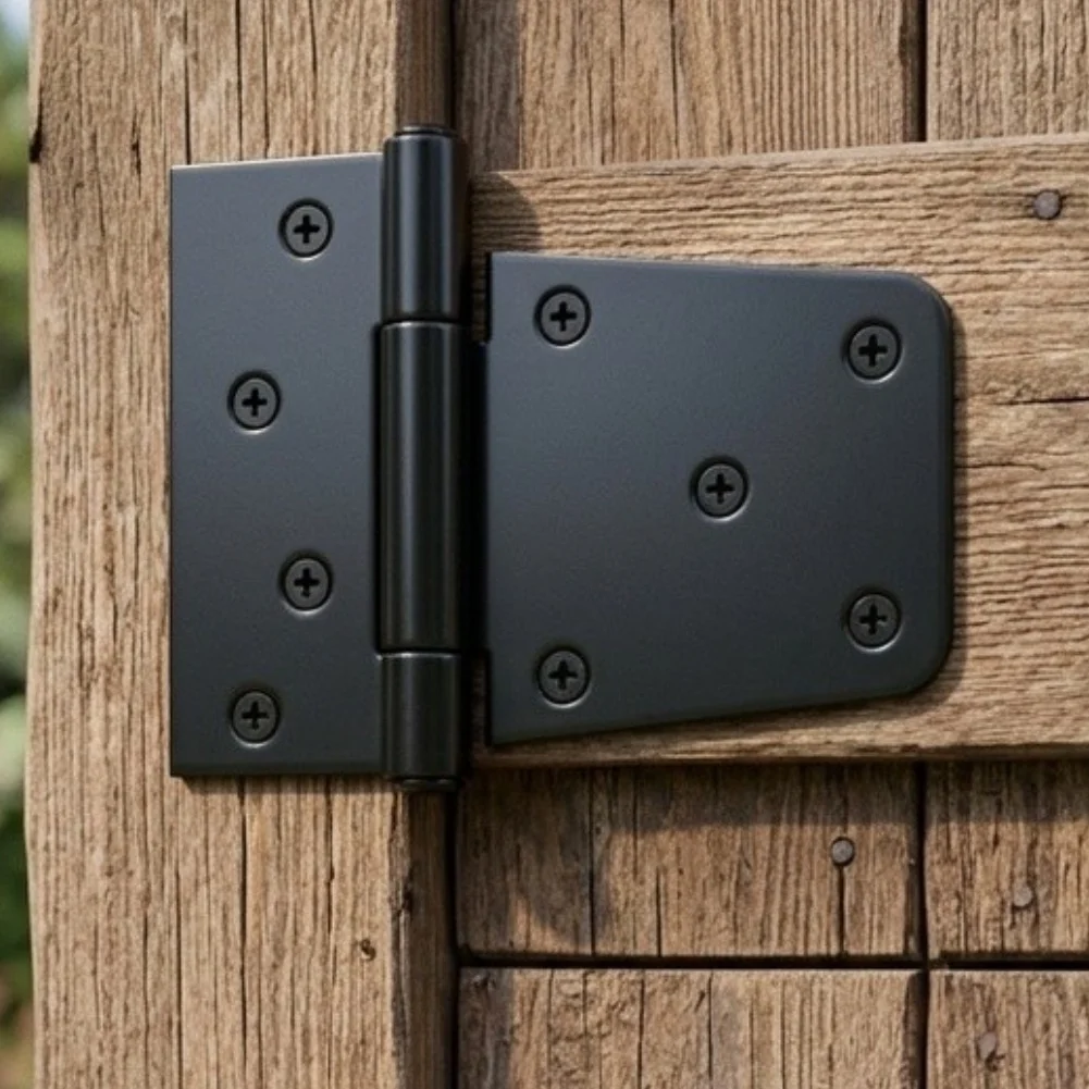 Rust T Strap Gate Hinges Set for Wooden Fences Barn Doors Sheds Chicken Coops Easy 7 Hole Screw Pattern 4 Pack