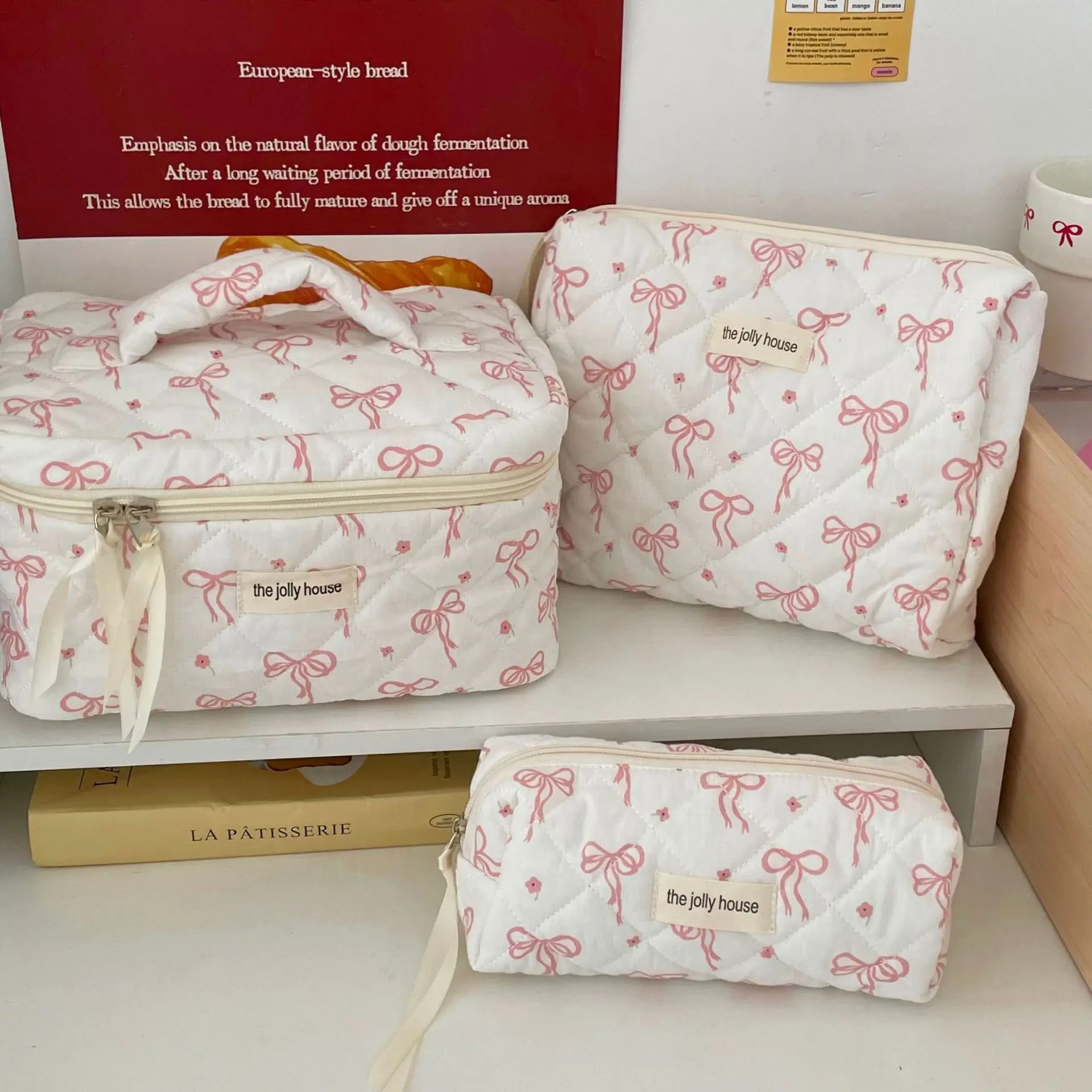 Korea Bow Print Women Makeup Bag Large Capacity Portable Cosmetic Case For Travel Toiletries Cosmetics Storage Bag