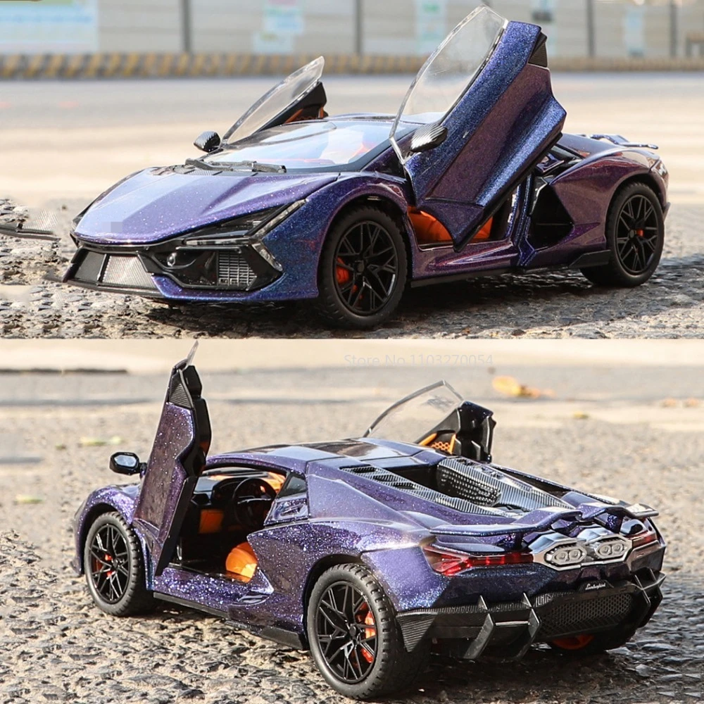 

Scale 1/24 Aventador Alloy Diecast Toy Car Model 4 Door Can Opened Rubber Tire Sound Light Full Back vehicle Boy Gift Decoration