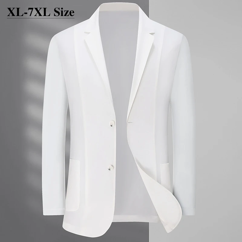 Men's Summer Lightweight Blazers Fashion White Black Business Casual Drape Suit Jacket Dress Brand Clothes Plus Size 6XL 7XL