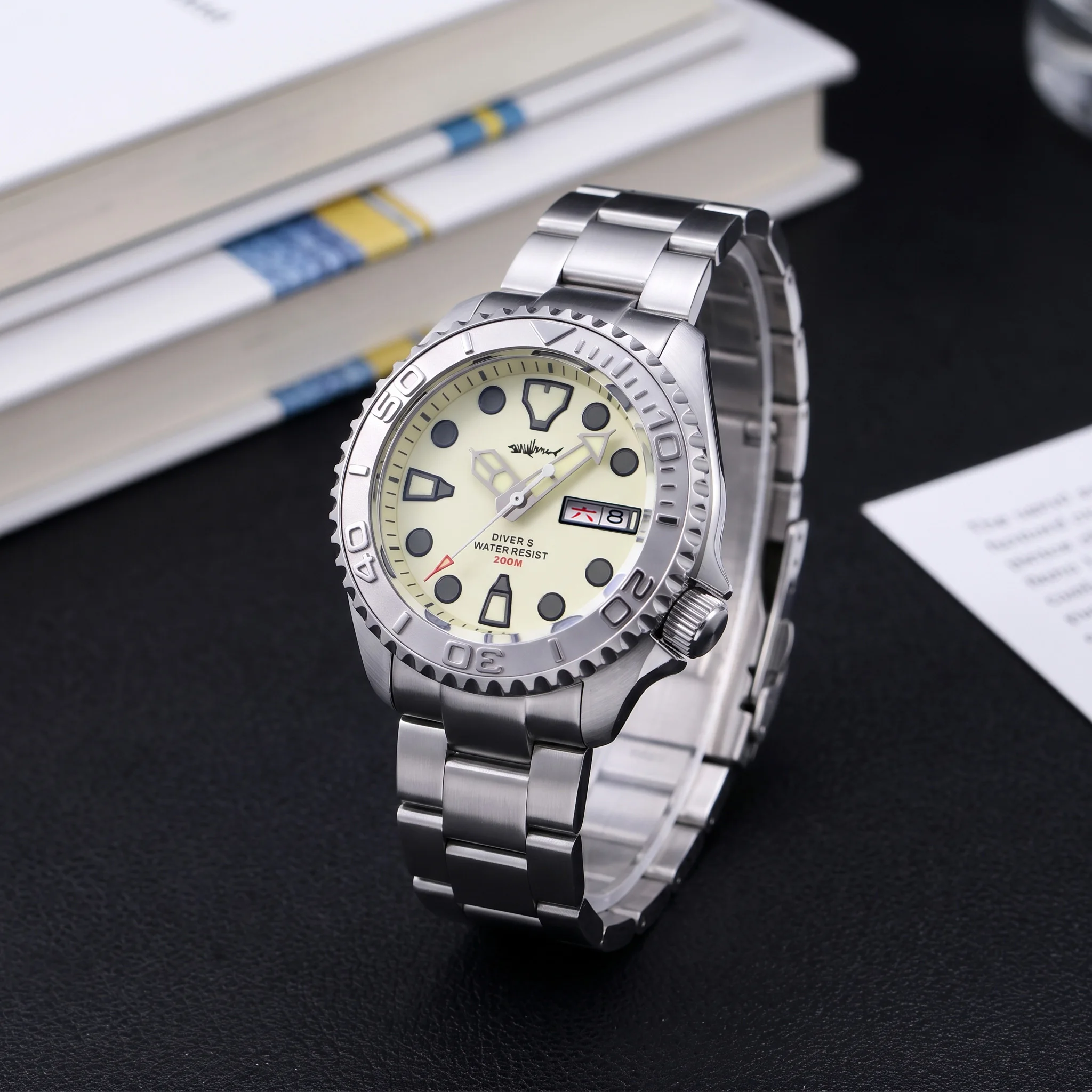 Heimdallr Men Dive Watch NH36A Automatic Full Luminous Dial Sapphire Crystal 200M Waterproof Mechanitainless Steel Luminous Dial