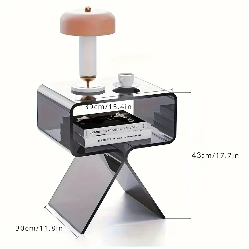 قطعة واحدة من منضدة طاولة جانبية من الأكريليك الحديث، ديكور منزلي أنيق وواضح، طاولة عرض نهائية لغرفة المعيشة وغرفة النوم والمساحات الصغيرة #5