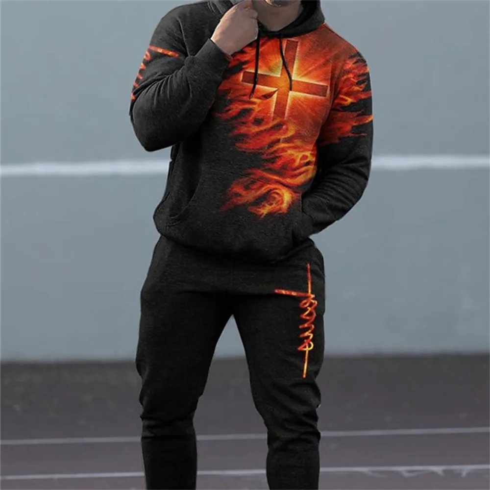 Men's Graphic Geometric 2pcs Hoodies Long Sleeve Long pants 3D Sweatshirt Sets Hooded Streetwear Sportswear Casual Sports Print