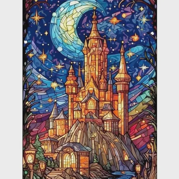 Diamond Painting Fairytale Castle Star And Crescent Moon Stained Glass Mosaic, DIY Handicraft Artwork, Ideal Holiday Gift